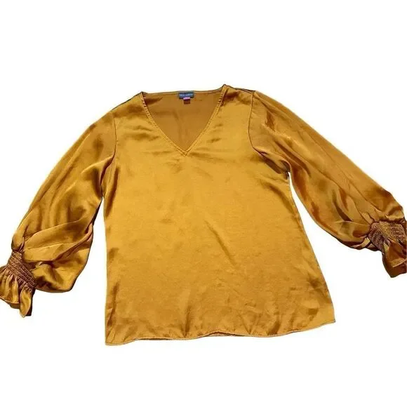 Vince Camuto Blouson-Sleeve Blouse burnt orange rust Sz S - Picture 6 of 10